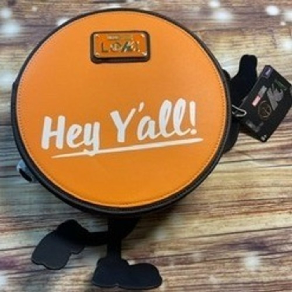 Loungefly Marvel Loki TVA Miss Minutes Crossbody Bag Orange Round Hey Yall NEW - Picture 2 of 4